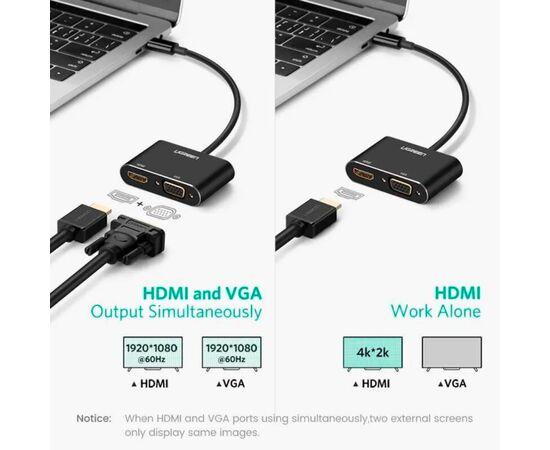 Переходник USB 3.0 to HDMI + VGA CM449 gray UGREEN (20518), изображение 5
