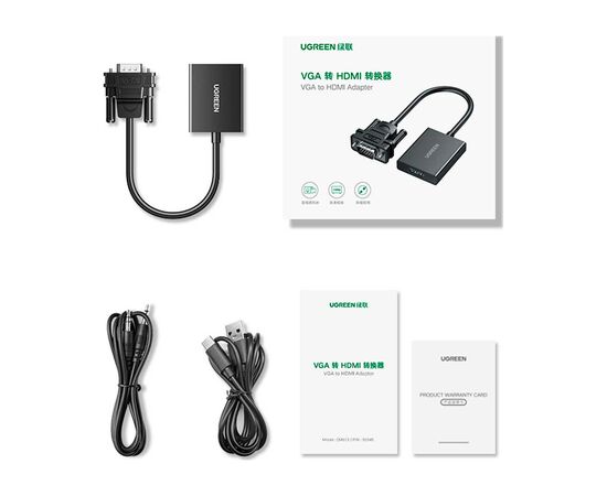 Переходник VGA M to HDMI F CM513 black UGREEN (50945), изображение 3
