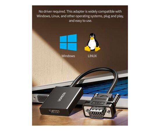 Переходник VGA M to HDMI F CM513 black UGREEN (50945), изображение 6