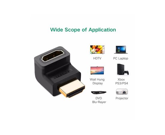 Переходник HDMI M to HDMI F 90° corner UP HD112 black UGREEN (20110), изображение 3