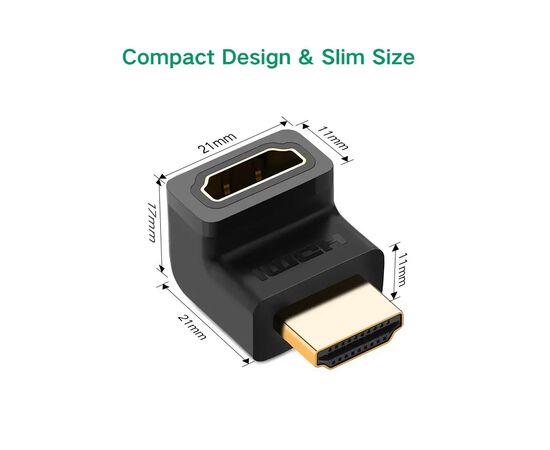 Переходник HDMI M to HDMI F 90° corner UP HD112 black UGREEN (20110), изображение 4