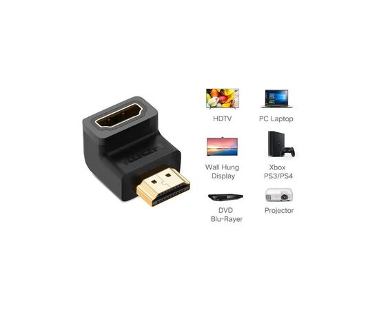 Переходник HDMI M to HDMI F 90° corner Down HD112 black UGREEN (20109), изображение 3