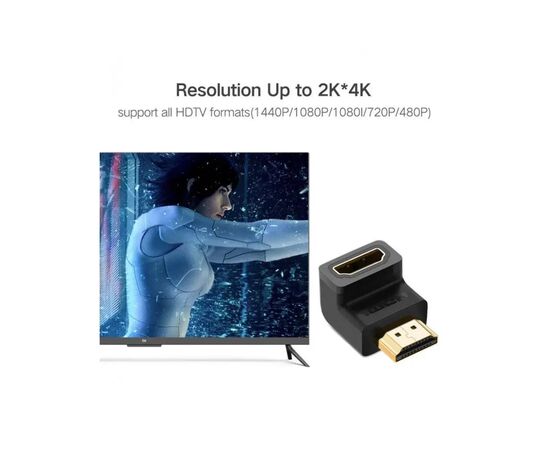 Переходник HDMI M to HDMI F 90° corner Down HD112 black UGREEN (20109), изображение 5