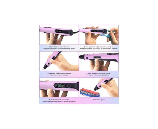 3D - ручка DKWAY з Планшетним Екраном з різнокольоровим Еко Пластиком 100 м (20 кольорів) Pink (415457586), зображення 5