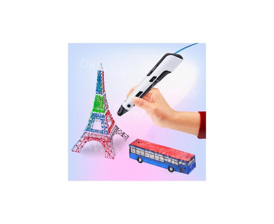 3D - ручка DKWAY з Планшетним Екраном з різнокольоровим Еко Пластиком 100 м (20 кольорів) White (415457583), зображення 3