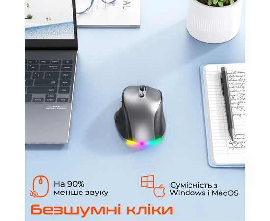 Мишка Meetion BTM007 Wireless/Bluetooth Gray (MT-BTM007-W), зображення 3