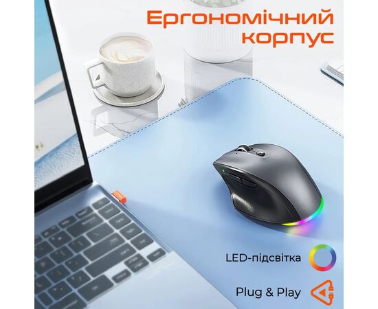 Мишка Meetion BTM007 Wireless/Bluetooth Gray (MT-BTM007-W), зображення 7