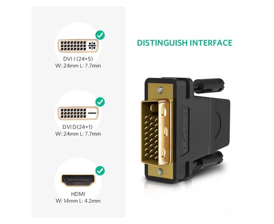 Переходник DVI 24+1 M to HDMI F black UGREEN (20124), изображение 2
