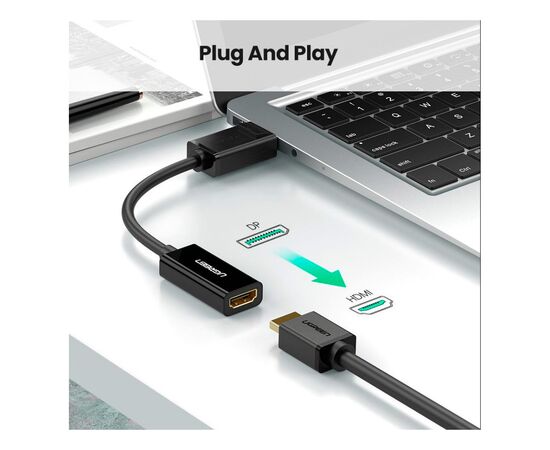 Переходник Display Port M to HDMI F 4K30Hz black UGREEN (40363), изображение 3