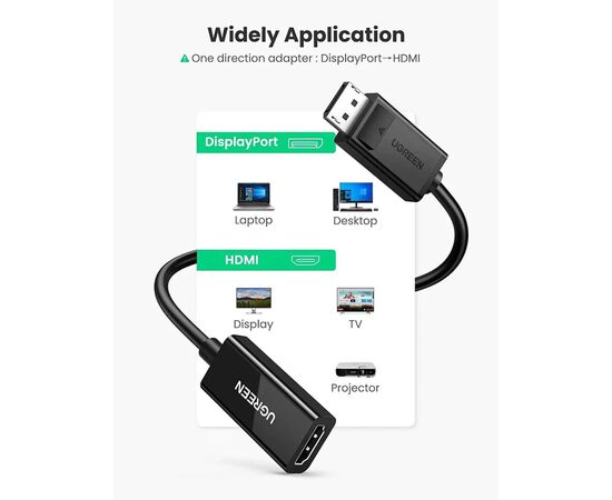 Переходник Display Port M to HDMI F 4K60Hz black UGREEN (70694), изображение 2