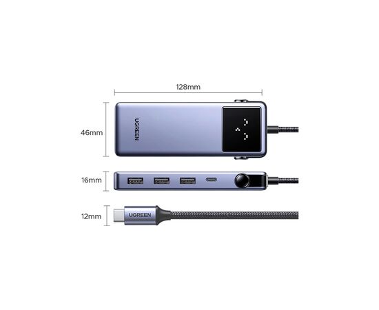 Концентратор Ugreen USB-C 7-in-1 3xUSB + 1xUSB-C + HDMI + RJ45 + PD 100W CM888 gray (45155), изображение 3