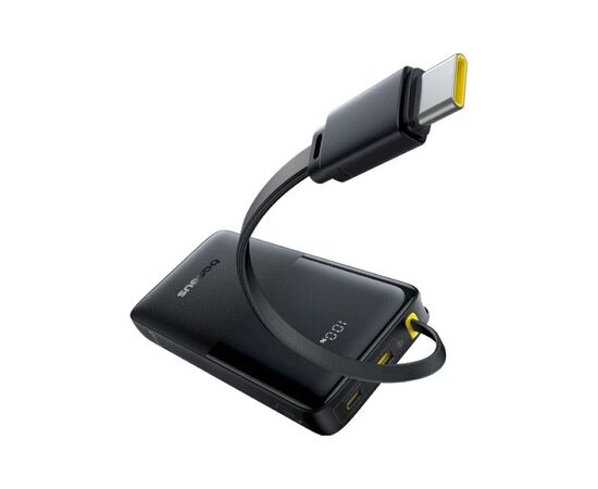 Батарея універсальна Baseus Bipow 2 Digital Display 10000mAh 20W with Built-in USB-C Cable Black (P10077101113-00), зображення 2