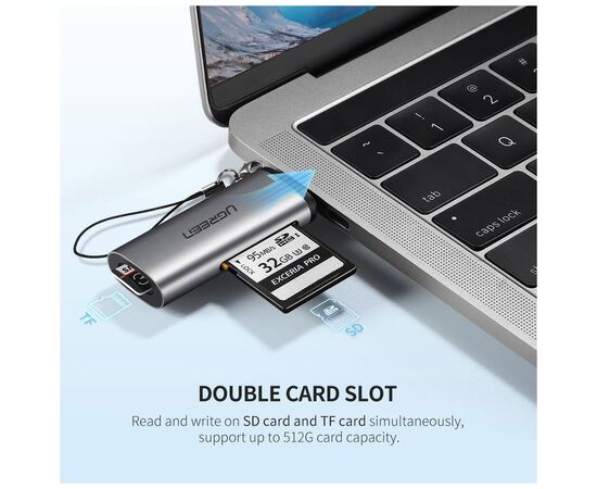 Считыватель флеш-карт Ugreen USB Type-C 3.1 to TF/SD CM184 Gray (50704), изображение 2