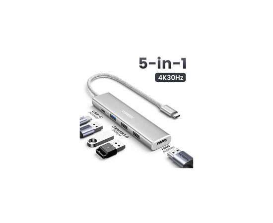 Порт-репликатор Ugreen Dock CM478 5in1 USB3.0 Type-C --> HDMI/3xUSB3.0/Type-C/PD 100W (35580), изображение 2