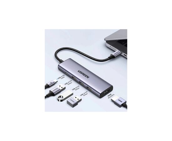 Порт-репликатор Ugreen Dock CM511 5in1 USB3.1 Type-C --> HDMI 60Hz/3xUSB-А 3.0/Type-C/PD 100W (15597), изображение 2