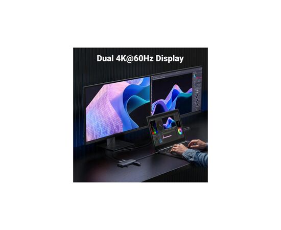 Порт-репликатор Ugreen Dock CM639 USB3.2 Type-C --> HDMIx2, 60Hz/2xUSB-A/2xUSB-C 3.2/ RJ45/SD/TF/PD 100W (45380), изображение 4