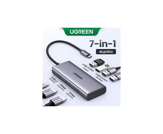 Порт-репликатор Ugreen Dock CM498 USB 3.0 Type-C -> 1хUSB-A 3.0/3хUSB-A 2.0/2xHDMI 4K 30Гц PD (35897), изображение 5