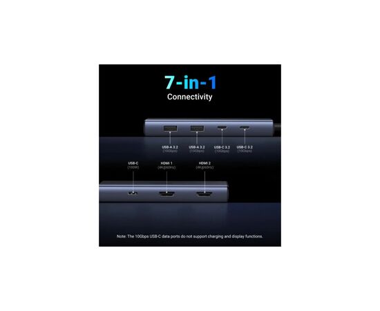 Порт-репликатор Ugreen Dock CM498 USB3.2 Type-C ->2xUSB-A 3.2/2xUSB-C 3.2 10Гбіт/с/ 2xHDMI 4K60Гц/PD 100W (45379), изображение 2
