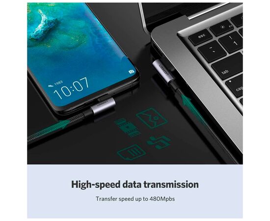 Дата кабель USB 2.0 AM to USB-C 3.0m 3A 90° corner US176 black Ugreen (70875), изображение 7