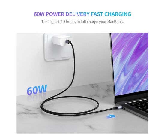 Дата кабель USB-C to USB-C 0.5m 3A 60W US261 black/gray Ugreen (50149), изображение 2