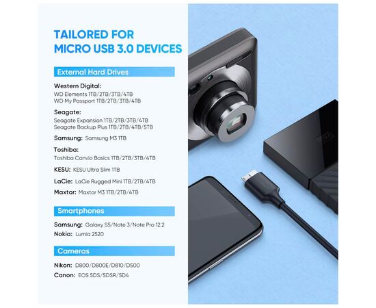 Дата кабель USB-C 3.1 to Micro USB 3.0 1.0m 3A US312 black Ugreen (20103), изображение 9