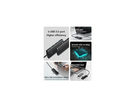 Концентратор Baseus USB-C to 4xUSB 3.0 1.0m black (WKQX030401), изображение 11