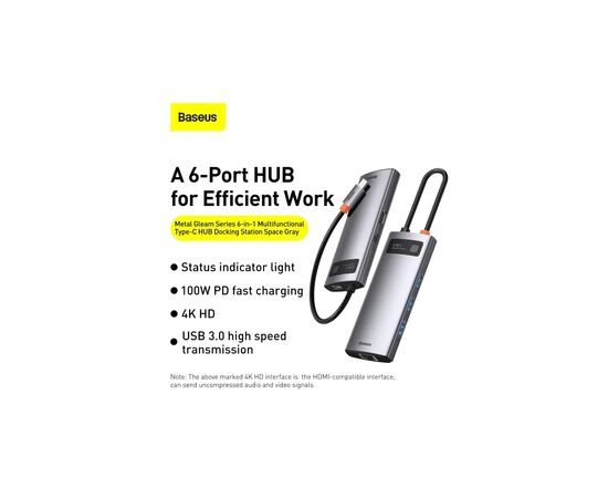 Концентратор Baseus USB-C 6-in-1 (CAHUB-CW0G), изображение 10