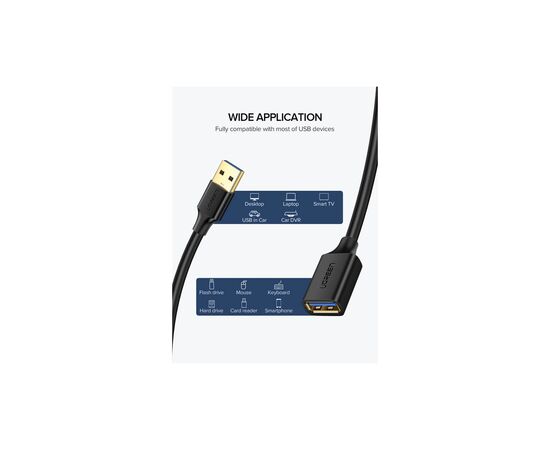 Дата кабель USB 3.0 AM/AF 1.5m US129 black Ugreen (30126), изображение 3