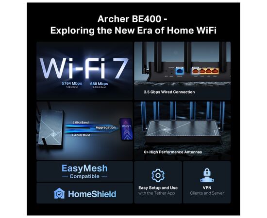 Маршрутизатор TP-Link Archer BE400 (ARCHER-BE400), зображення 5