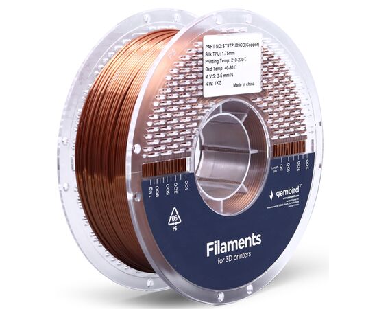 Пластик для 3D-принтера Gembird TPU Silk, 1.75 мм, copper (3DP-STPU1.75-01-CO)