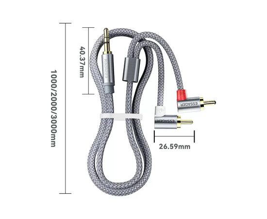 Кабель мультимедійний 3.5mm M to 2xRCA M 3.0m 90° corner Essager (EYPWT-MYC0G-P), зображення 2
