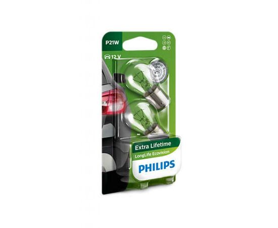 Автолампа Philips P21W LongLife EcoVision, 2шт/бл. (12498LLECOB2)