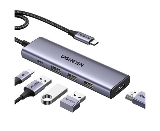 Концентратор Ugreen USB-C to HDMI + 3xUSB 3.0 + PD CM511 gray (15596)