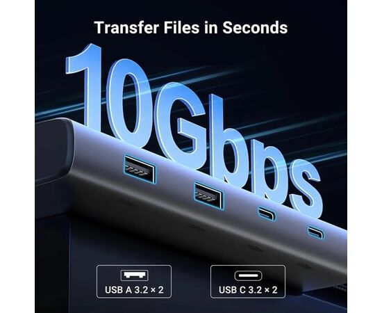 Концентратор Ugreen USB-C to 2xUSB 3.2 + 2xUSB-C 3.2 + 2xHDMI + DP 4K60Hz + PD 100W CM639 gray (35625), изображение 6