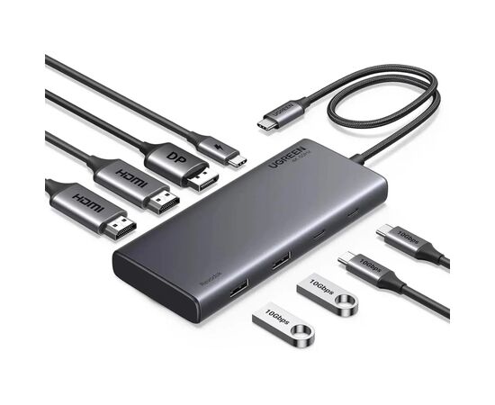 Концентратор Ugreen USB-C to 2xUSB 3.2 + 2xUSB-C 3.2 + 2xHDMI + DP 4K60Hz + PD 100W CM639 gray (35625)