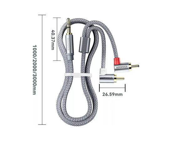 Кабель мультимедійний 3.5mm M to 2xRCA M 5.0m 90° corner Essager (EYPWT-MYD0G-P), зображення 3
