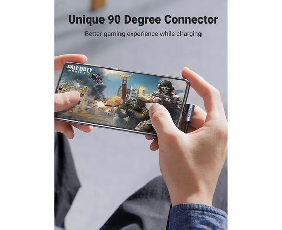 Дата кабель USB-C to USB-C 1.0m 100W (20V/5A) 90° corner braided black Ugreen (70696), изображение 3