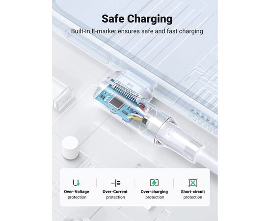 Дата кабель USB-C to USB-C 1.0m 100W (20V/5A) 90° corner braided black Ugreen (70696), изображение 6