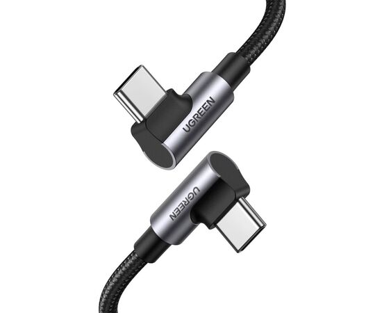 Дата кабель USB-C to USB-C 1.0m 100W (20V/5A) 90° corner braided black Ugreen (70696)