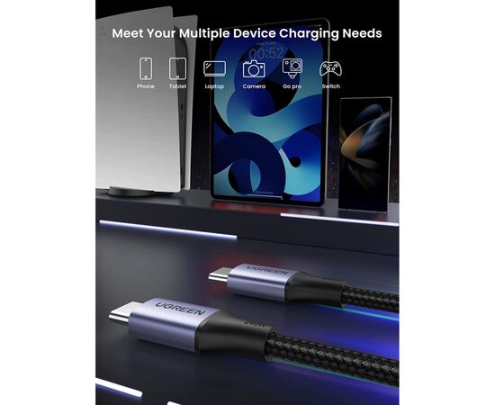 Дата кабель USB-C to USB-C 2.0m 240W space gray Ugreen (90440), изображение 6