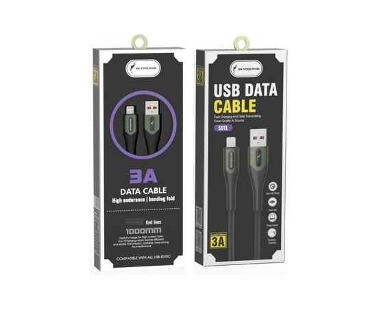 Дата кабель USB 2.0 AM to Lightning 1.0m 3A braided dark green SkyDolphin (USB-000580), зображення 3