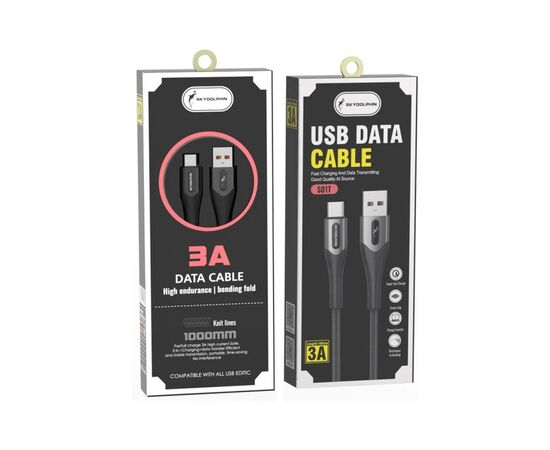 Дата кабель USB 2.0 AM to USB-C 1.0m 3A braided black SkyDolphin (USB-000583), зображення 2