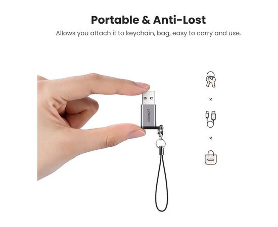 Переходник USB 3.0 AM to USB-C F gray UGREEN (50533), изображение 7