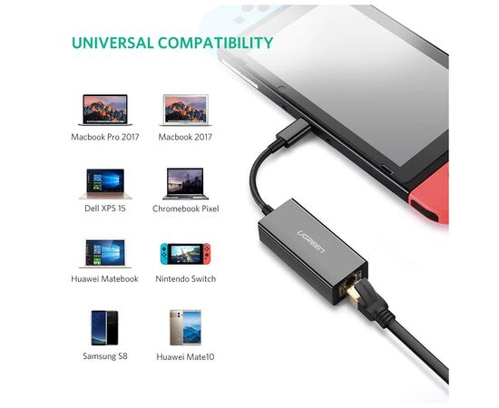 Переходник USB-C 3.1 to RJ45 1000Mbps black UGREEN (50307), изображение 3