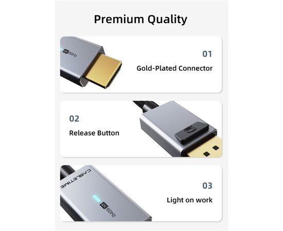 Кабель мультимедийный DisplayPort M to HDMI M 3.0m 4K60Hz Cabletime (CA915330), изображение 5