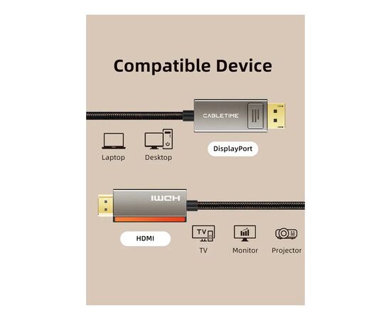 Кабель мультимедійний DisplayPort M to HDMI M 8K60Hz Cabletime (CA916405), зображення 8