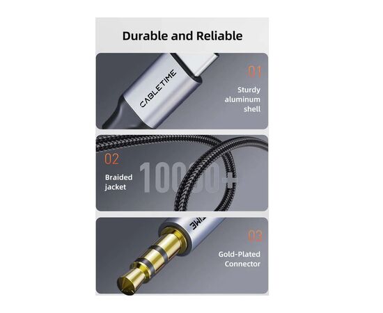 Кабель мультимедійний USB-C to 3.5mm M 1.0m Cabletime (CA915767), зображення 2