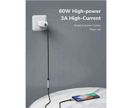 Дата кабель USB-C M to USB-C F 0.5m 5Gbps 60W 4K60Hz Cabletime (CA913664), изображение 3