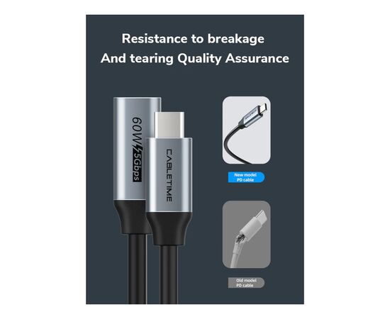 Дата кабель USB-C M to USB-C F 0.5m 5Gbps 60W 4K60Hz Cabletime (CA913664), изображение 7