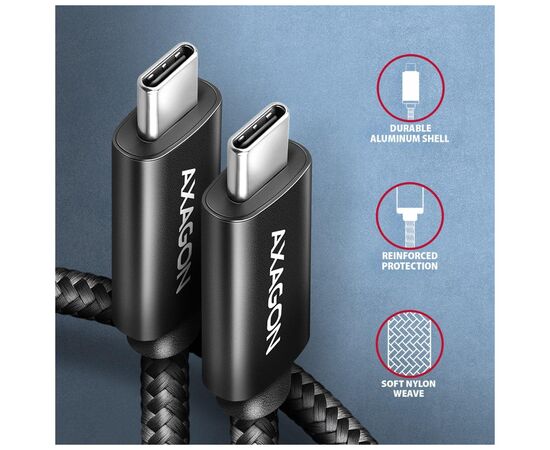 Дата кабель USB-C to USB-C 2.0m USB 2.0 PD 240W 5A black AXAGON (BUCM2-CM20AB), зображення 4